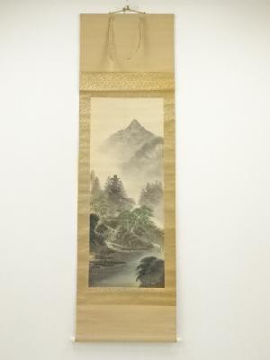 友輝筆　水墨山水　肉筆絹本掛軸